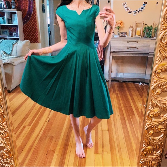 emerald green tea dress